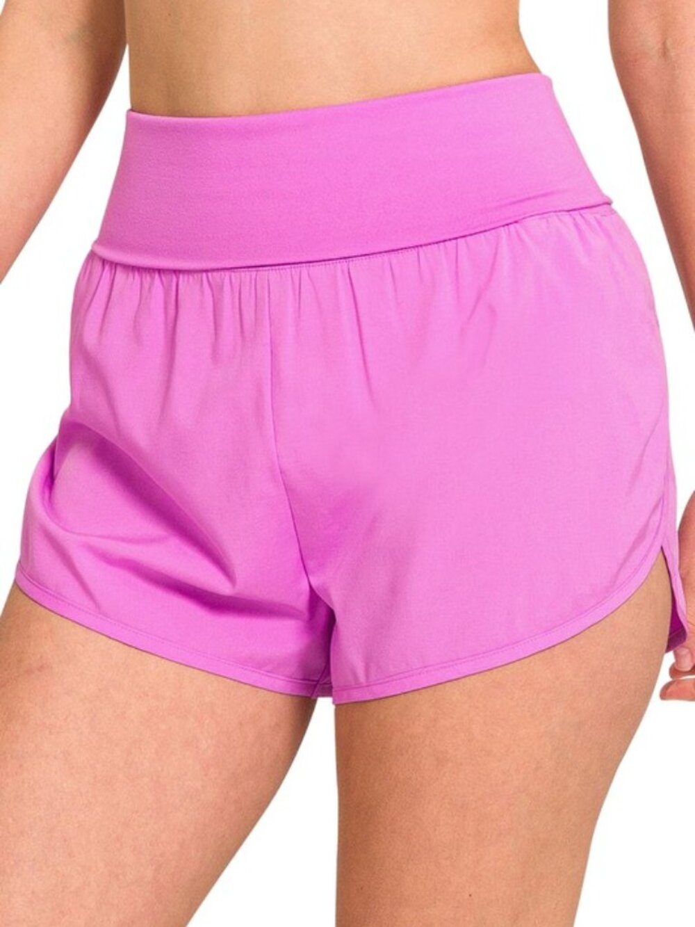 NWT Zenana High Waist Fold-Over Running Shorts Bright Mauve Size Medium